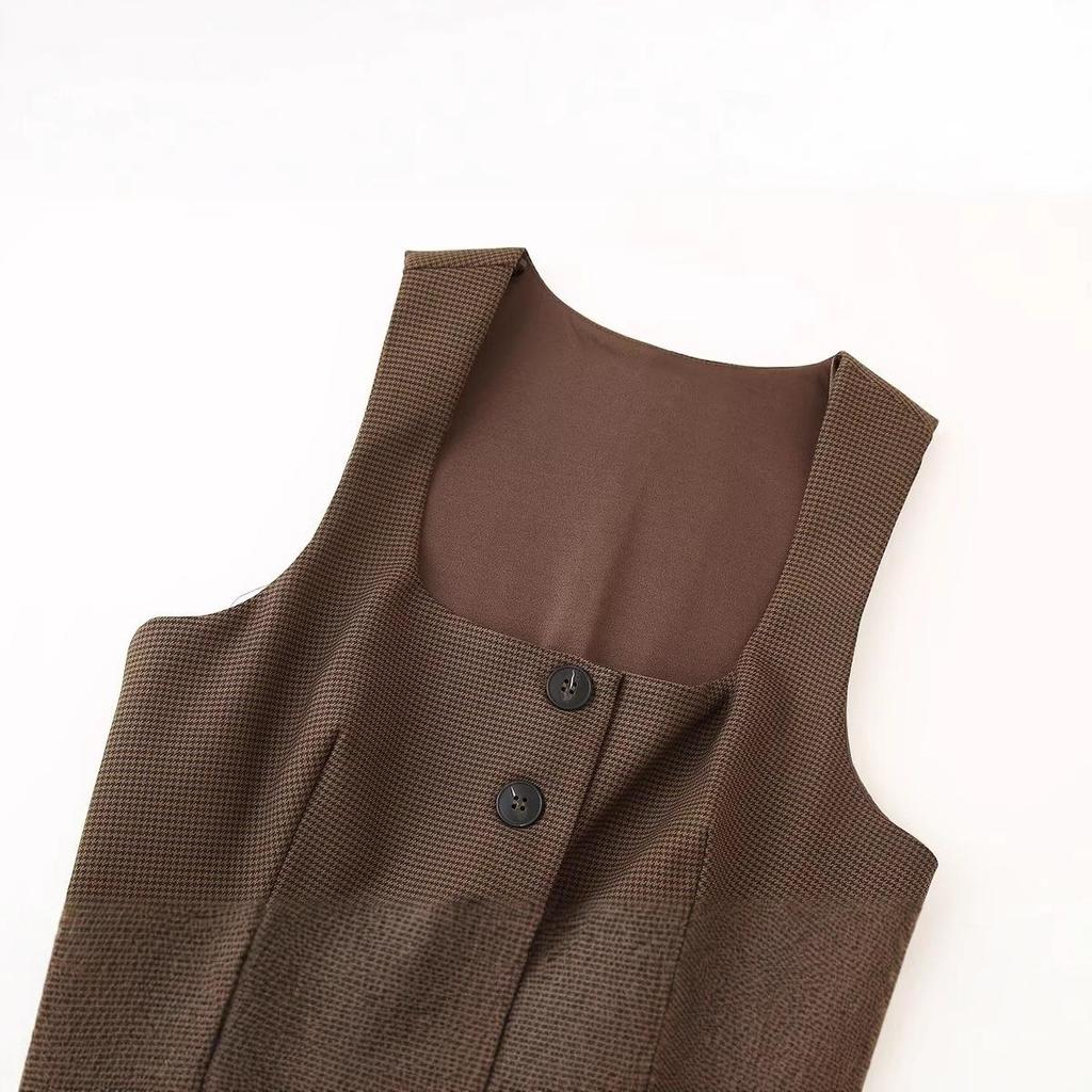 Autumn 2024 Women's European & American Style Plaid Square Neck Top