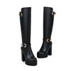Women's Boots autumn winter new style fashion belt buckle Round head zipper Thick heel High heel High Boots