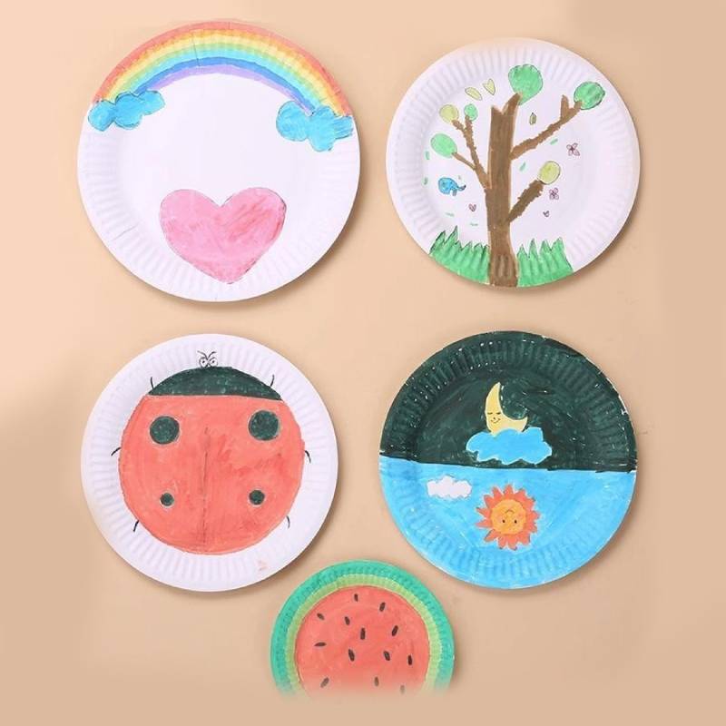 Disposable Paper Plate Set For Kid Diy Craft Art Activities With Round Shape For Classroom Use