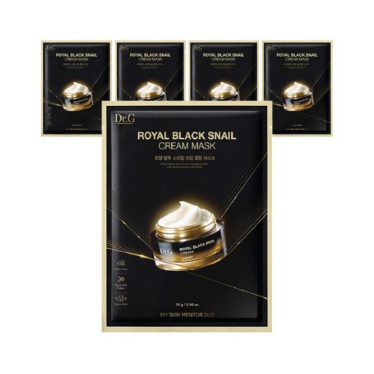 

Dr.G Royal Black Snail Cream Mask — 16 г × 5 листов (1 пакет)