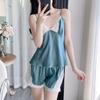 Women's Thin Sexy Ice Silk Pajamas Three-piece Spring and Summer Suspender Shorts Bathrobe Kimono with Chest Pad