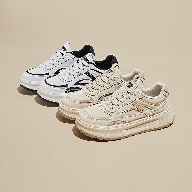 Women‘s Casual Chunky Platform Sneakers Breathable PU Leather Anti-Slip Sport Walking Shoes for Women Outdoor Comfortable Lace-up Tennis Sneakers