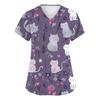 Women's Fashion Printed Short Sleeve V-Neck Top Small Pocket Work T-Shirt