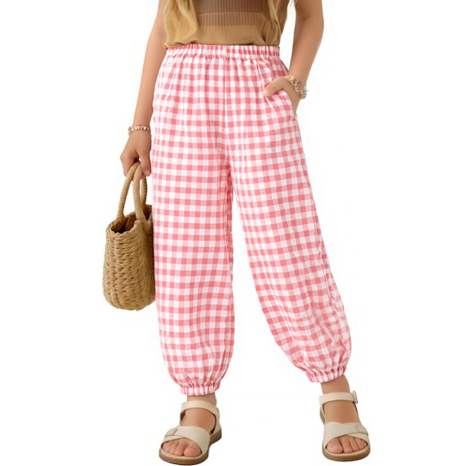 Children s Fashionable Knickers, Checkered, Loose And Casual Pants 100 розовый