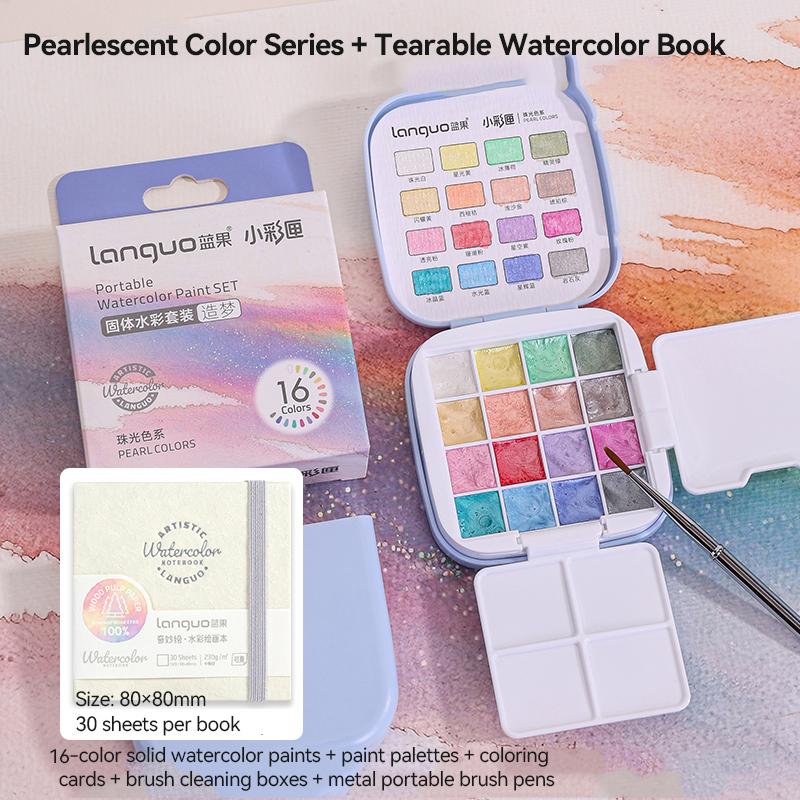 Languo Watercolor Palette Set 16 Colors Mini Portable Solid Watercolor Pigment Set Travel Paint Palette For Painting Writing