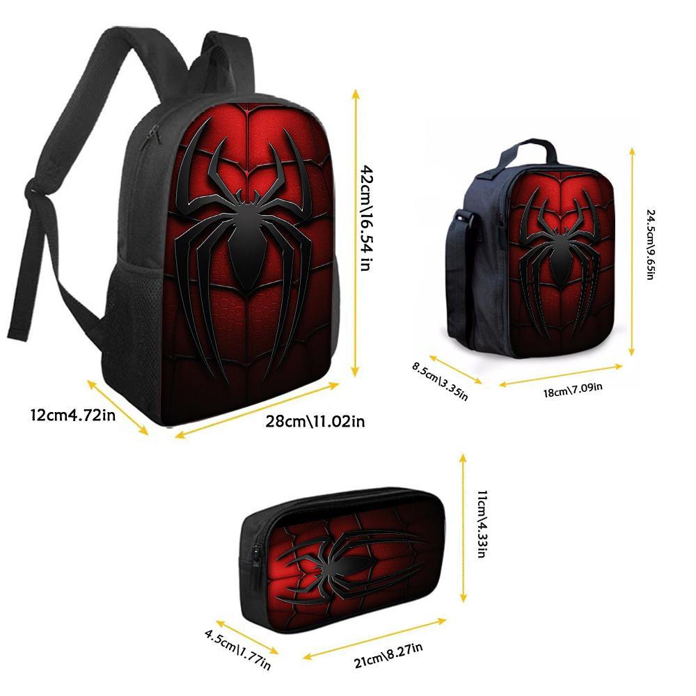 3PCS Dark Spider Print Backpack Set | Roomy Casual Backpack with Matching Clutch & Tote Bag, Perfect for Daily Outings & Travel