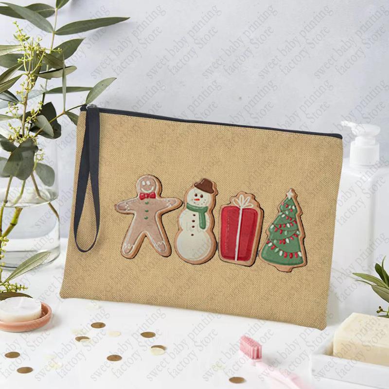Merry Christmas Linen Storage Supplies Bags Travel Lipstick Bag Xmas Ornament Pouch Toilet Makeup Bolsas for Coffee Enthusiasts