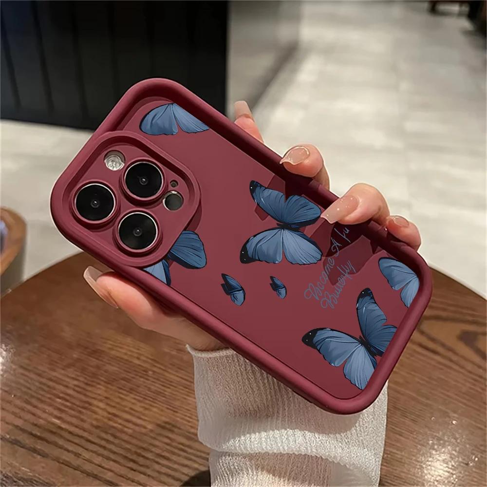 INS Retro Butterfly Phone Case For iPhone 16 11 12 13 14 15 Pro Max Plus XS Max X XR SE2 Shockproof Silicone Bumper Back Cover