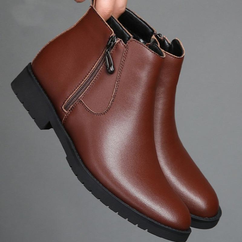 Men's Boots Fashion Cow Leather High-top Boot Classic Business Ankle Boots Winter Plush Warm Cotton Shoes Winter Men Dress Boots