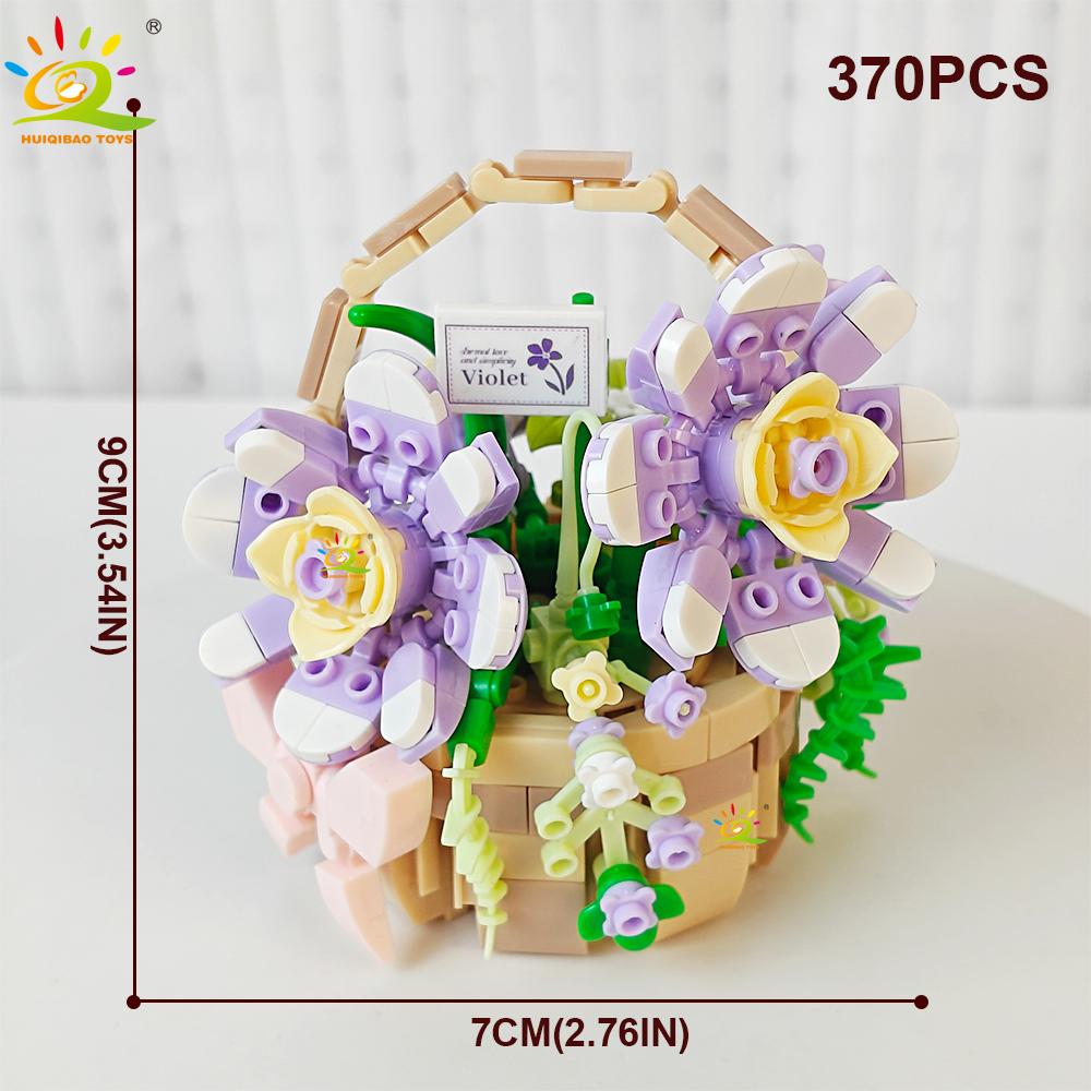 HUIQIBAO MOC Flower Model Micro Building Block DIY Eternal Bouquet Home Desk Desk Plant Decoration Brick Girl Gift Children Toy