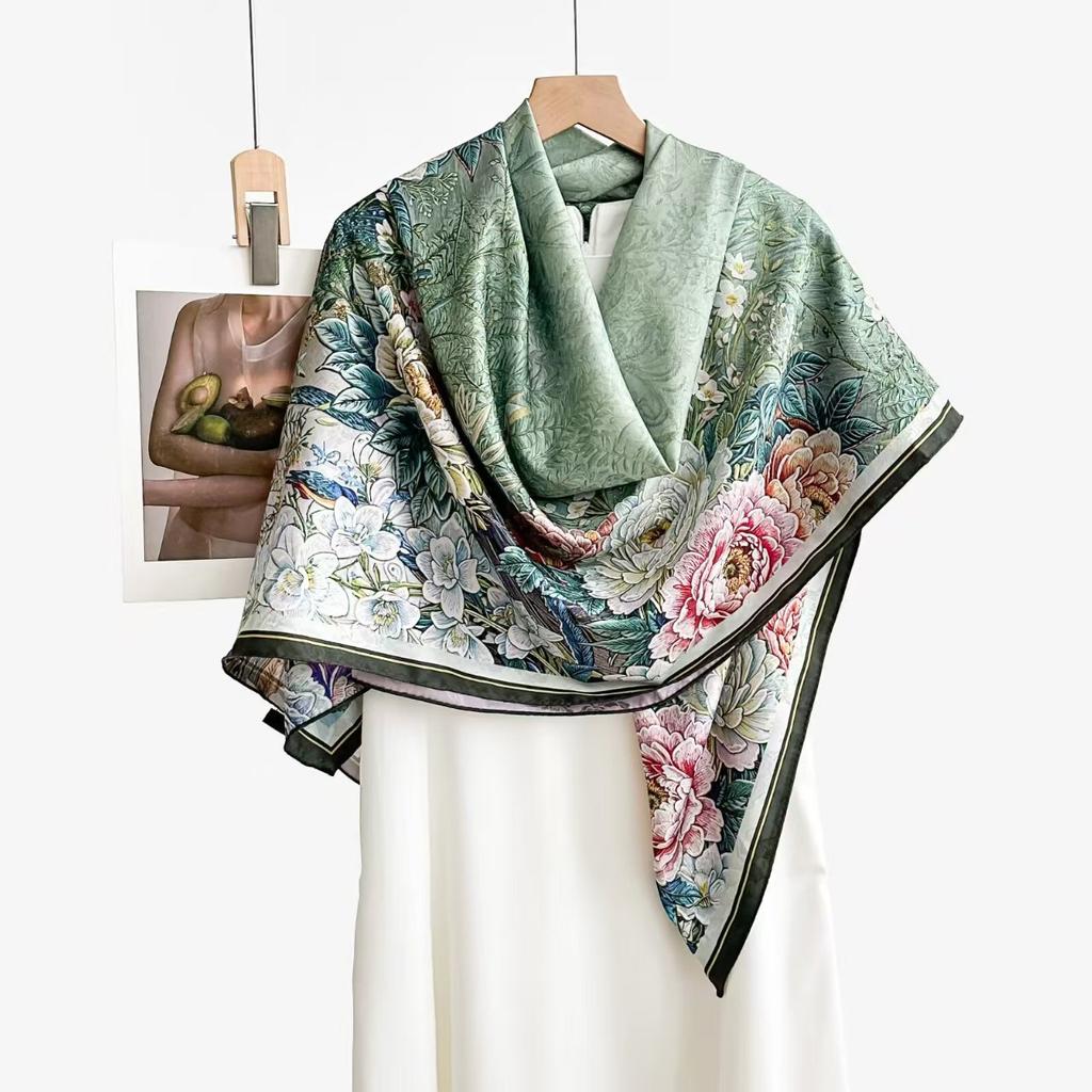 Fragrant Cloud Yarn 140 * 140 Spring And Summer Simulated Silk Large Square Scarf Shawl Women'S Summer Thin Scarf Versatile