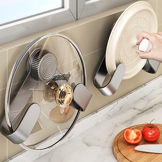 1/2Pcs Suction Cup Pot Lid Stand Holder Wall-Mounted Rotating Design Easy Installation Pot Lid Holder Kitchen Organizer