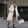 Winter New Down Jacket Women's Long Hooded Plaid Daily Warm Drawstring Waist White Duck Down Jacket Tide
