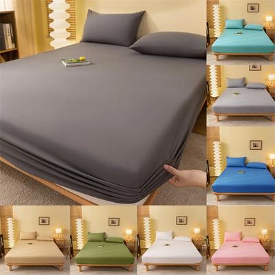1PC Bed Fitted Sheet Bed Mattress Cover Solid Color Bed Linen Non Slip Mattress Covers Bedsheet Soft and Breathable