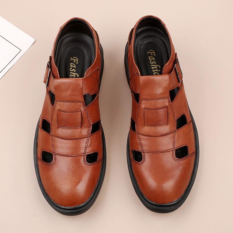 High End Brand Men's Genuine Leather Sandals Size 48 Mens Shoes New Platform Sandals Breathable Outdoor Camping Shoes Versatile
