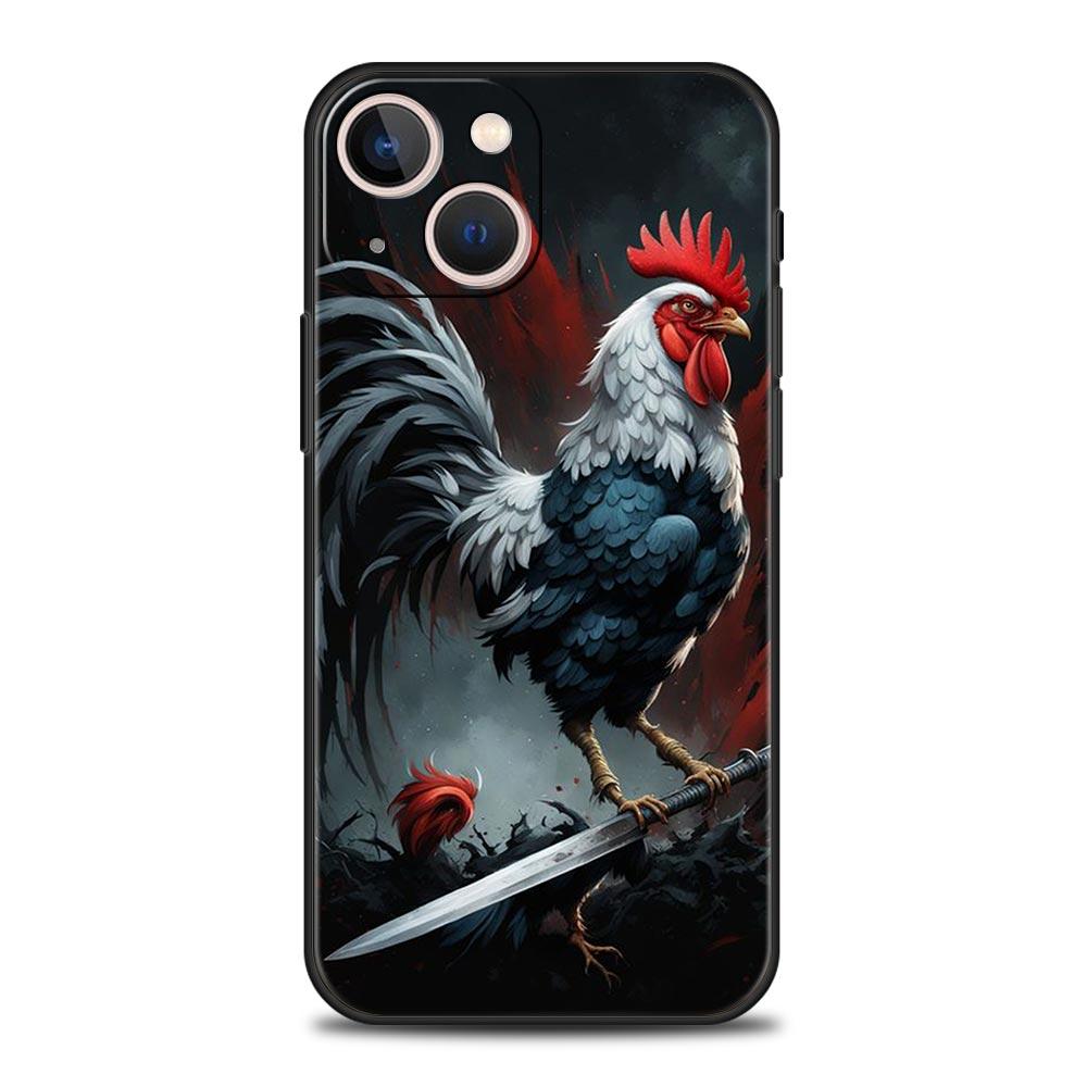 Cock Rooster Chicken Phone Case For iPhone 17 16 15 Pro Max 11 12 13 14 7 8 Plus SE 2020 X XR XS Cover Soft Black