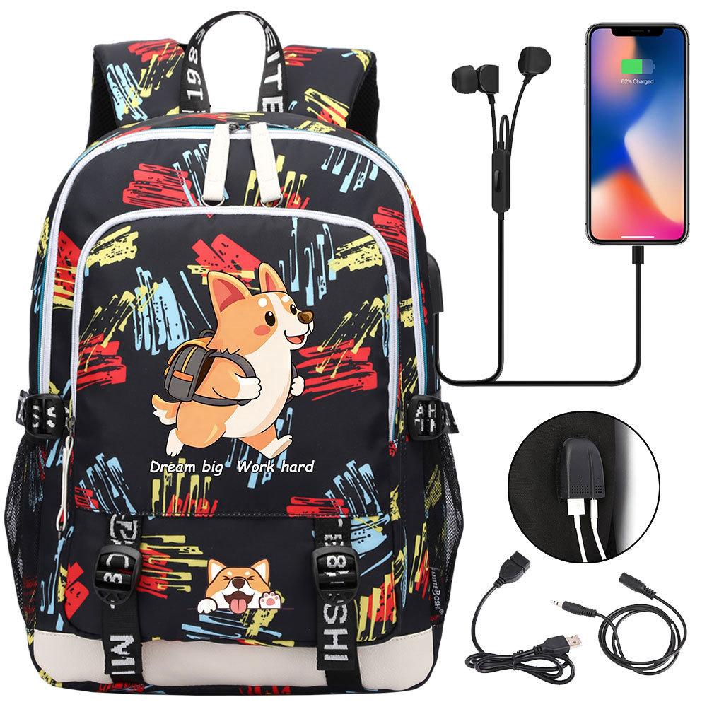 Zaino carino Shiba Inu per adolescenti ragazzi con USB, Borsa di grande capacità per il ritorno a scuola per studenti, Viaggi quotidiani