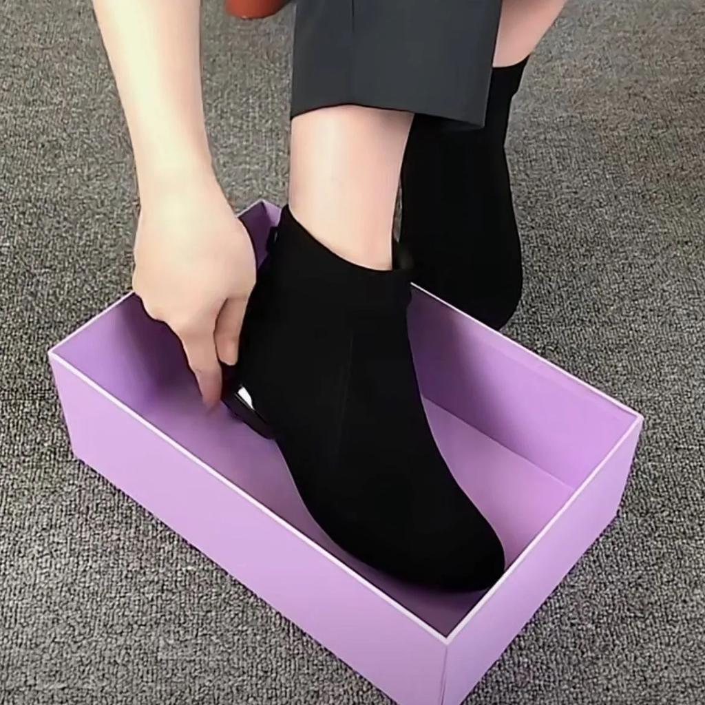 botas femininas women cute round toe black comfort spring & autumn ankle high heel shoes lady casual heel boots ab534