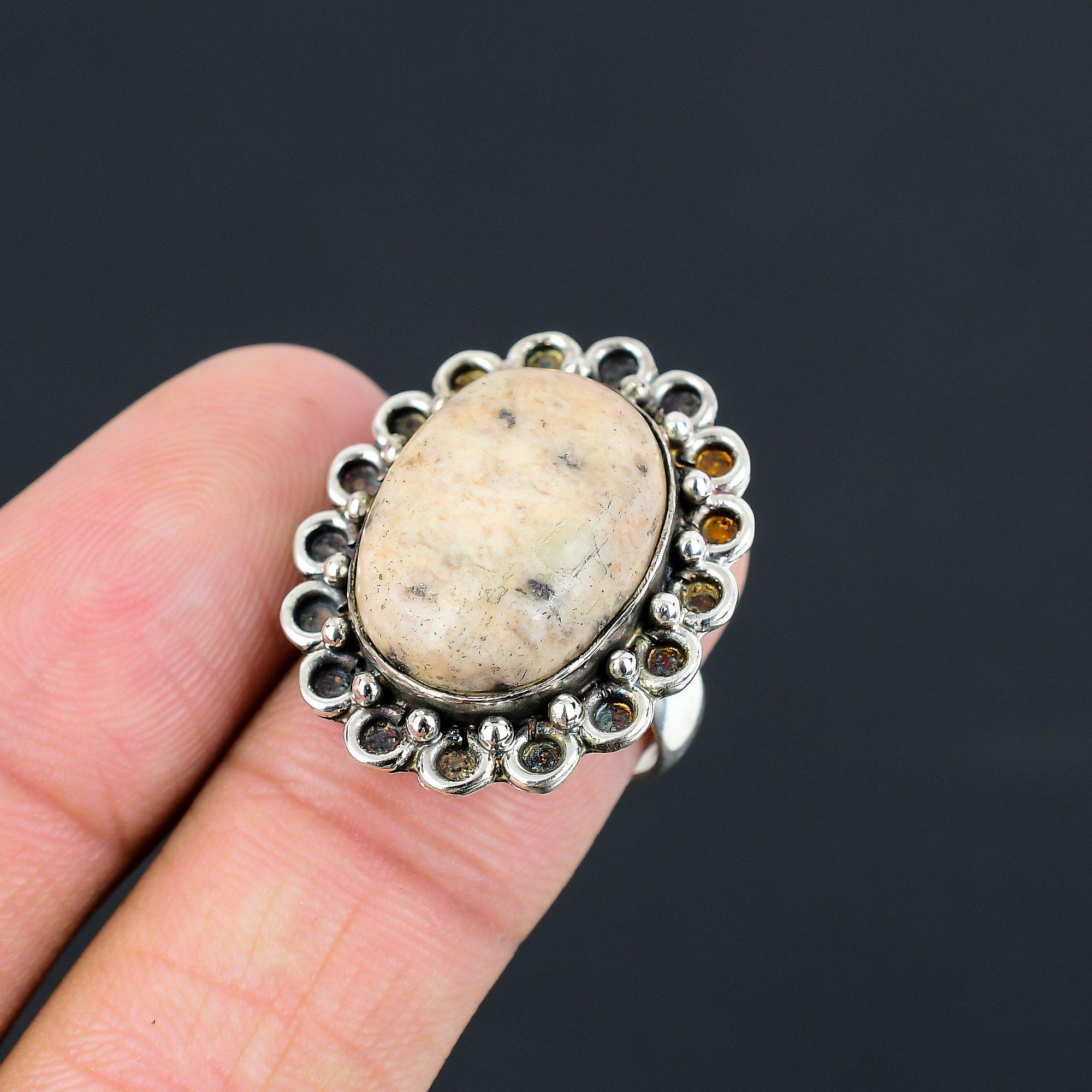 Oval Natural Peanut Wood Jasper Wife Boho Statement Ring Size 7 Sterling Silver 7