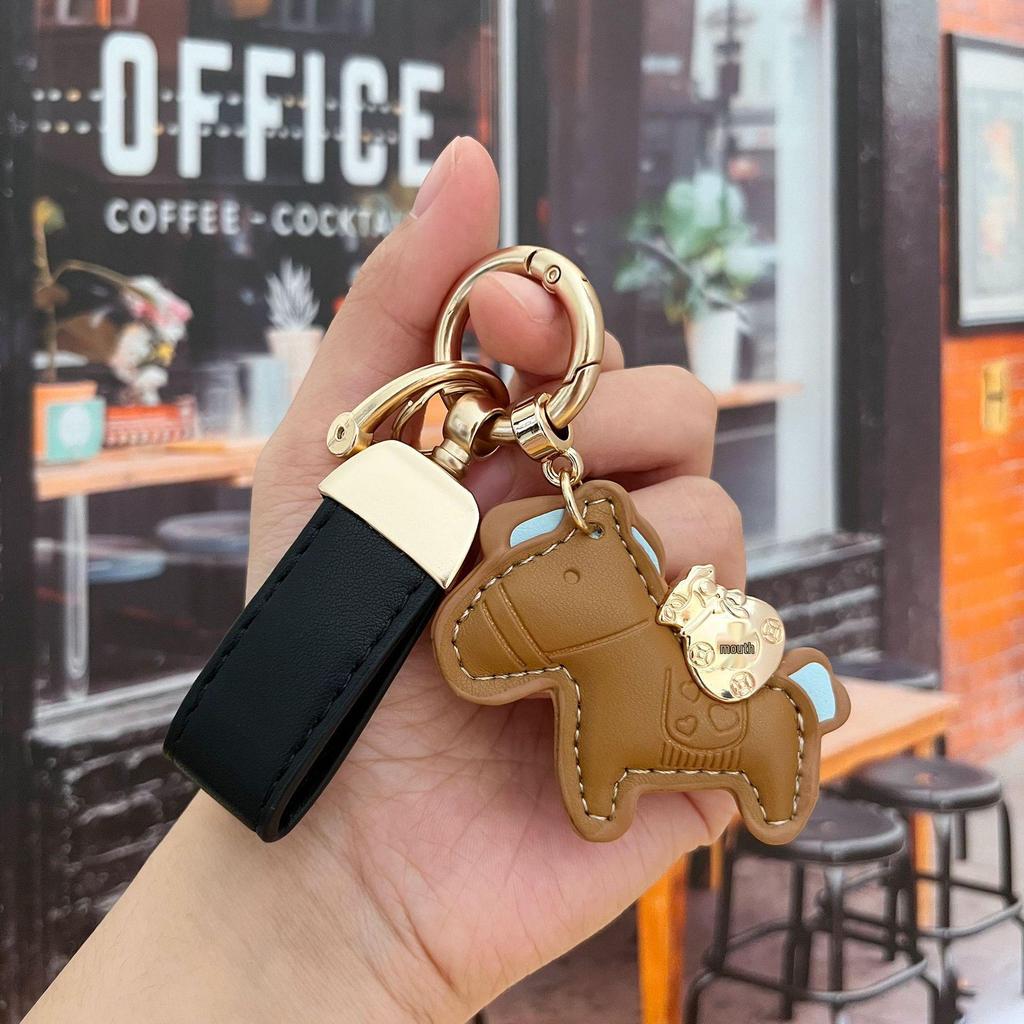 Portachiavi in Pelle con Ciondolo Pony Cartone Animato: Braccialetto della Ricchezza Immediata per Coppie, Accessorio per Auto e Borsa