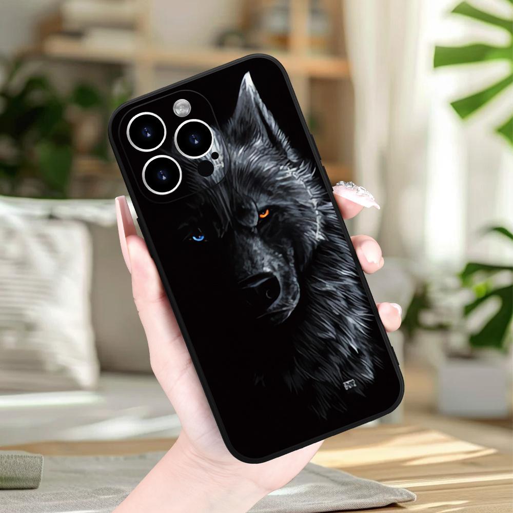 Black Wolf Pattern Phone Case Suitable for iPhone 17 16 15 14 13 12 11 Pro/Max/Plus Anti Drop and Shockproof Back Cover