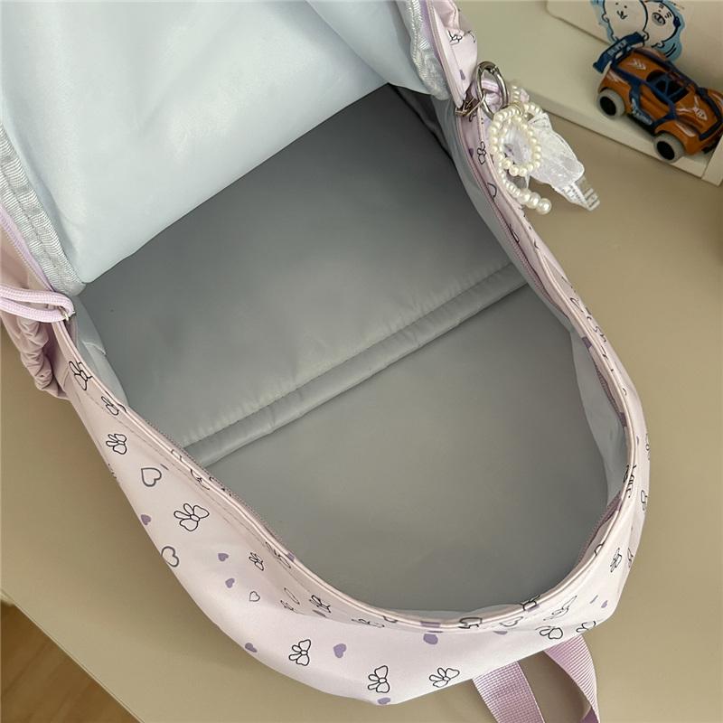 Cute Heart and Bow Print School Backpack with Front Pocket Top Handle Casual Daypack for Girls Students