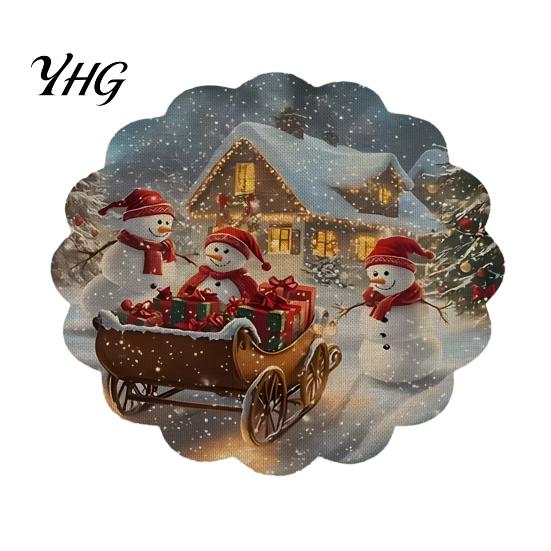 Non Slip Kitchen Decor Round Christmas Placemat, 14 Inch Festive Pattern Anti Tabletop Protector, Scald Table Cover Heat Insulation Place Mat