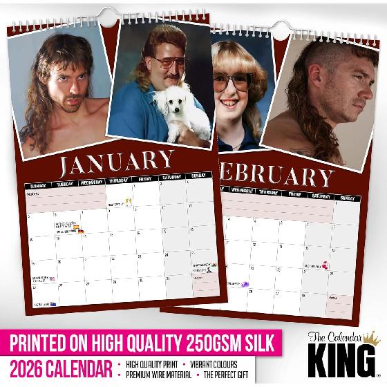 // World’s Greatest Mullets - 2026 Wall Calendar - A4 Size (210mm X 297mm)