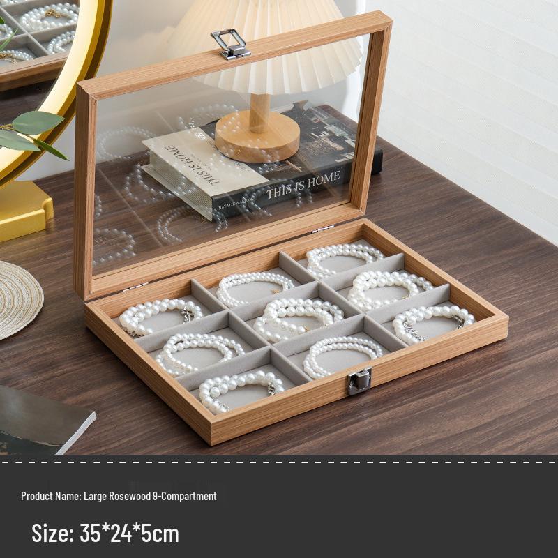 Wenge Wood Dustproof Jewelry Box with Lid for Bracelets and Accessories
