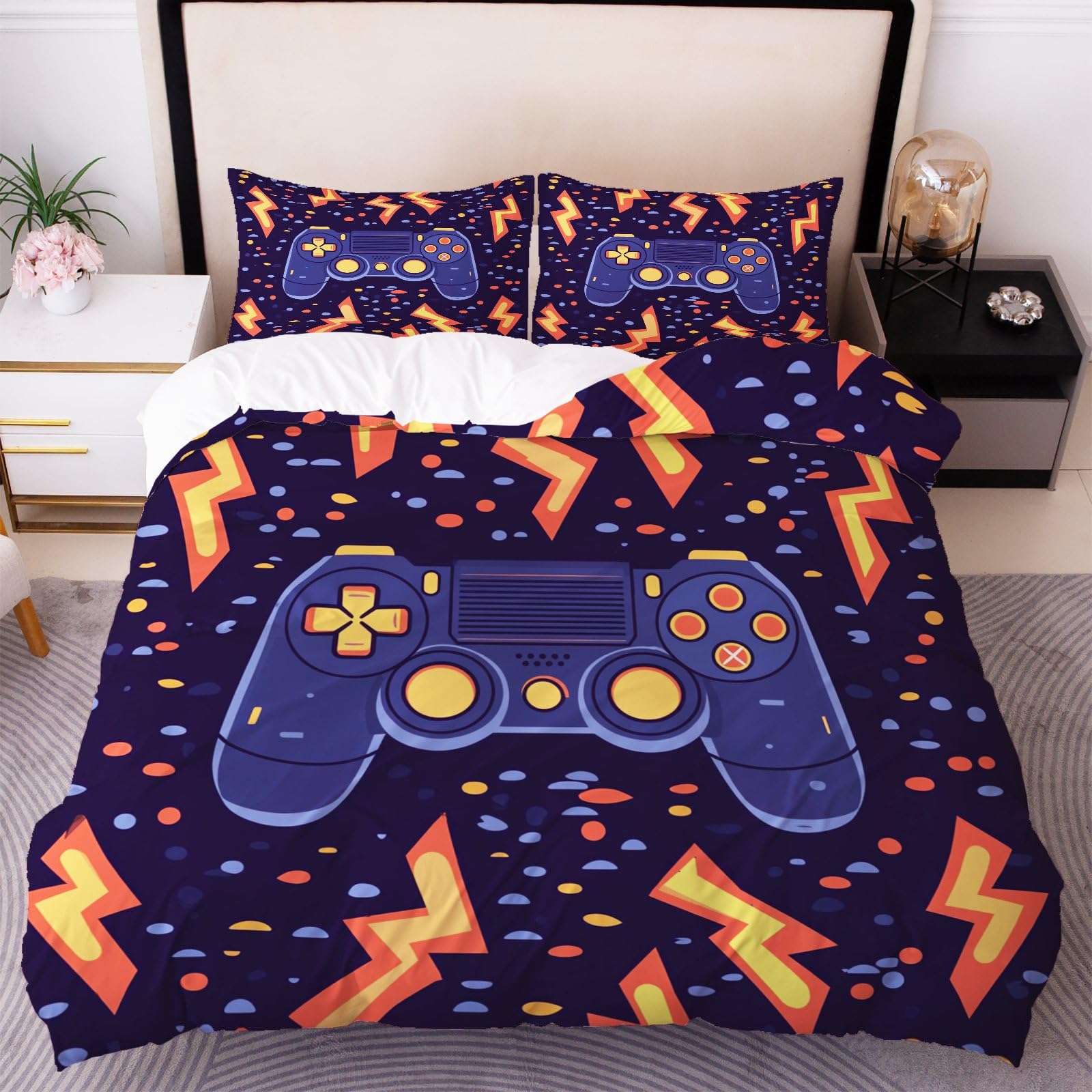 

Cartoon Flashing Lightning Duvet Covers For Kids Teens Lightweight Bedspread Cover Bedroom Decor Colorful Lightning Bedding Sets EU Single(135*200cm)3pcs