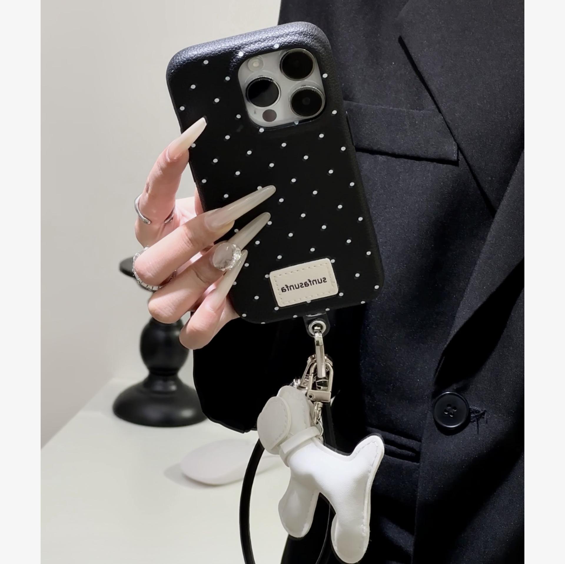 

Polka Dot Dog for Apple 16pro Mobile Phone Case 15proma X Soft Glue 13p Imitation Leather 12pro Cartoon 11 For Apple 11
