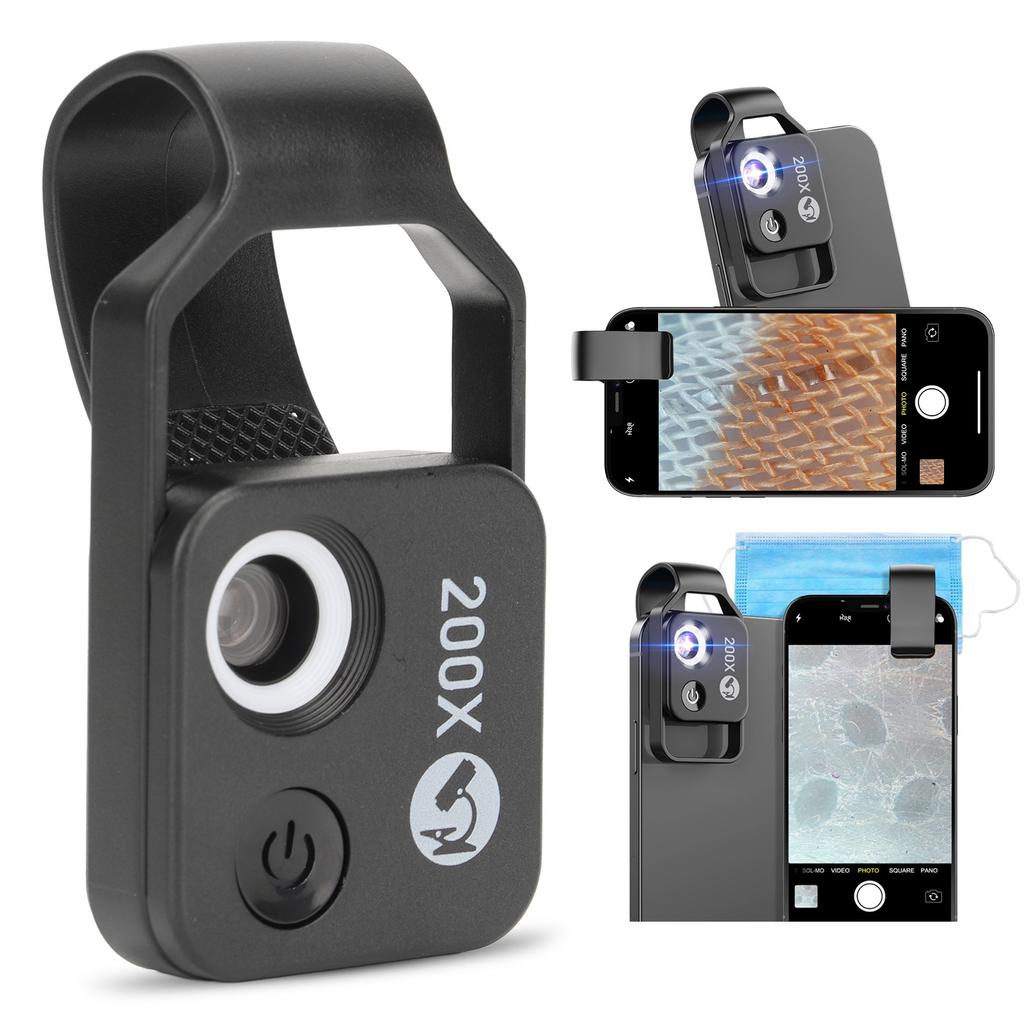 200X Phone   ket Microscope Clip Design Phone Microscope with LED Light CPL for Jadestone Metal