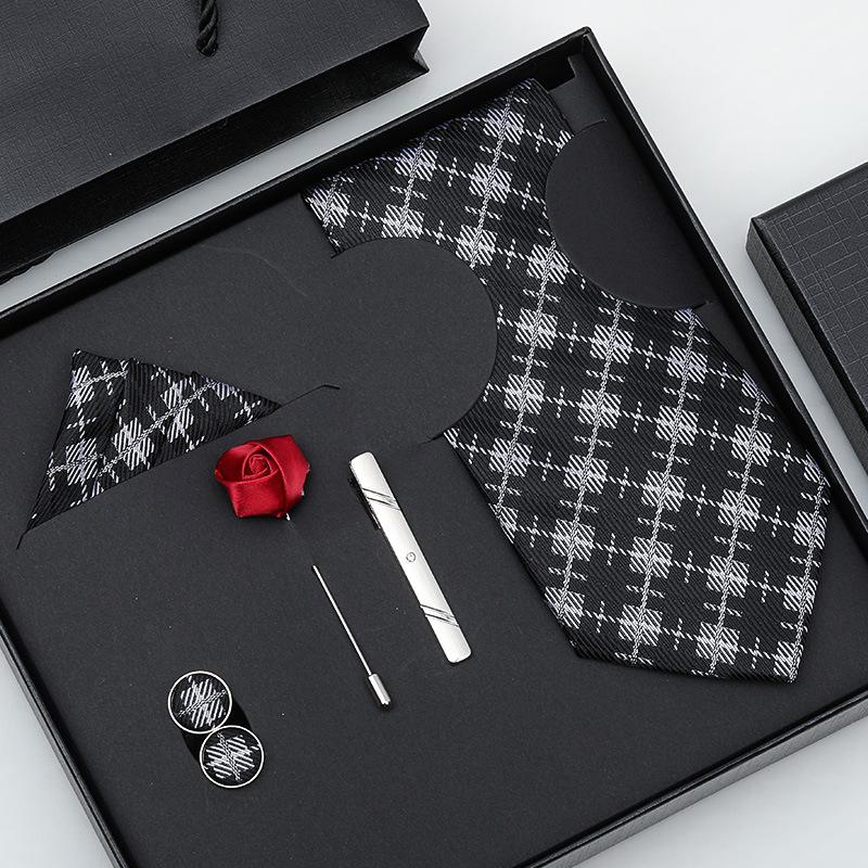 Tie Bow Tie Six-Piece Tie Men'S Dress Business Korean Edition Blue Black Red 8Cm Wedding Groom Tie