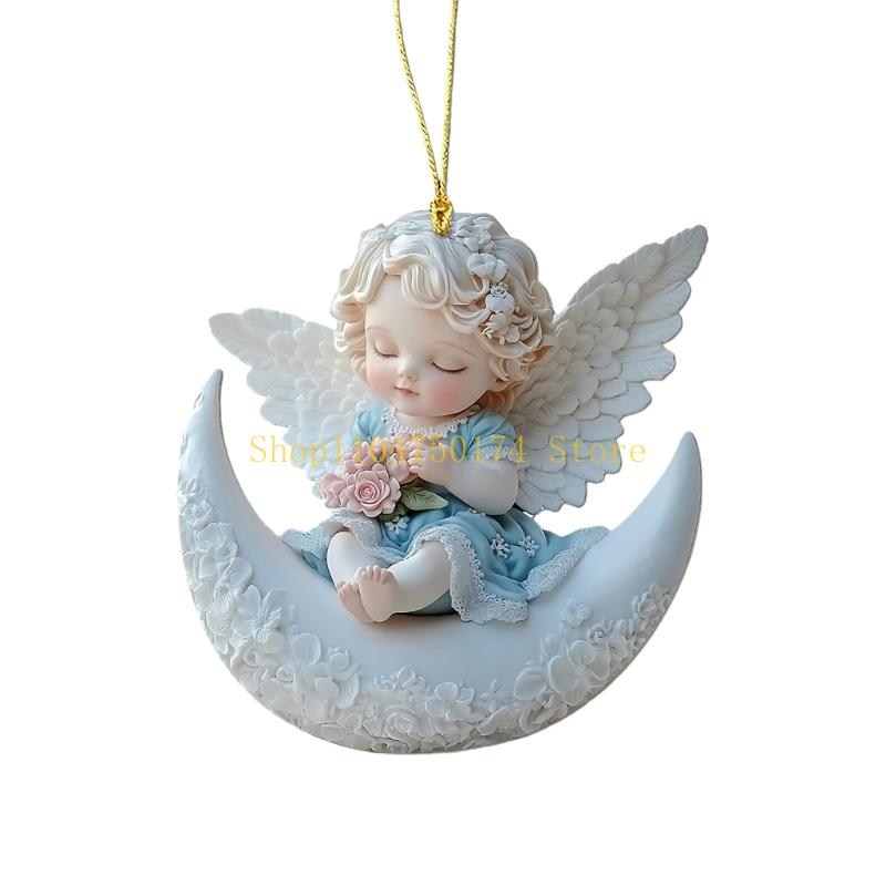 Festives 2D Angel Baby On Moon Design Acrylic Pendant Auto Decors Creative Holiday Present top sale