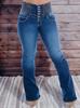 TEMU 2024 High-Waist Schlankmachende Elastische Knopfleiste Damen Micro-Flare Jeans