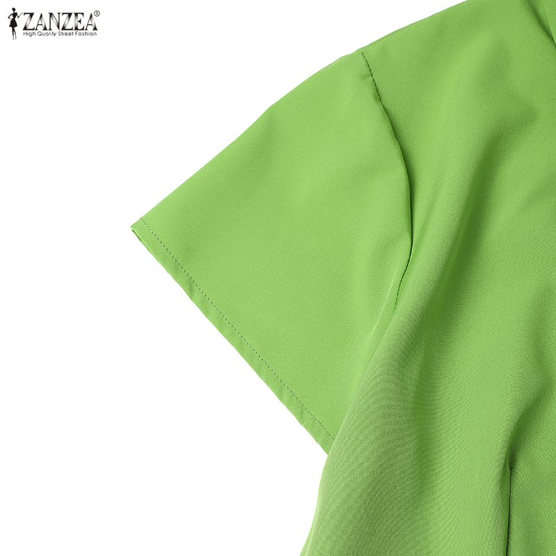 ZANZEA Rochie de vară cu mâneci scurte cu guler răsturnat pentru femei