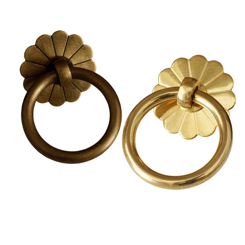 Maniglia a pomolo ad anello in ottone massiccio stile antico per ante di mobili, cassetti, pomelli con viti, ferramenta per mobili vintage