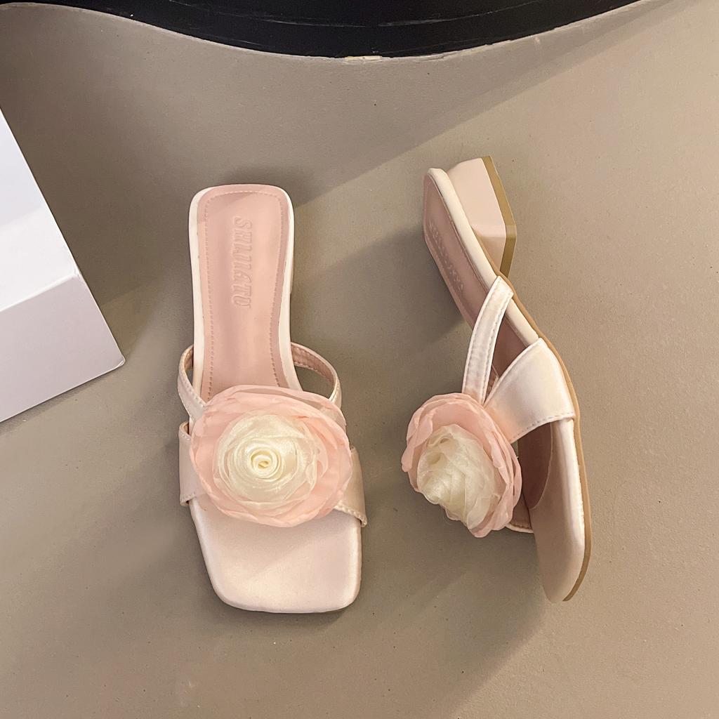 Fashion Stylish High - End Flower Mules | Satin Texture & Rose Accent, Elevate Summer Fashion Styles