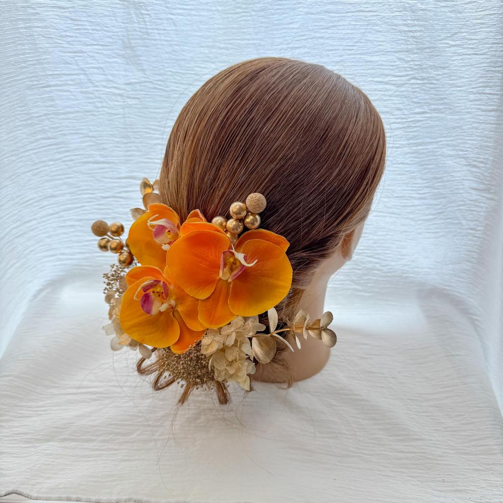 Orange Phalaenopsis Orchid Hair Dried for and Perfect for and Hani. Ornament, Flower, Kimono, Coming-of-Age Ceremonies, Graduations, Weddings, Bridal,