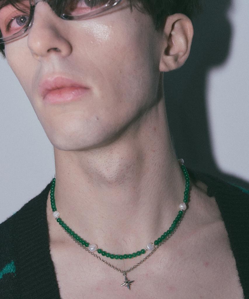 Ag47 I Need. Necklace-12 Green Onyx Fresh Water Pearl Point