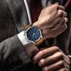 BENYAR Chronograph Watch with Leather and for Business and Formal Wear Men's Multi-Calendar Strap, Water-Resistant Scratch-Resistant Brown-Blue Dial,