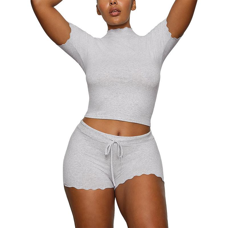 Modal! 2026 summer European and American cross-border women's clothing slim-fitting semi-turtleneck stand-up collar short-sleeved T-shirt shorts suit 