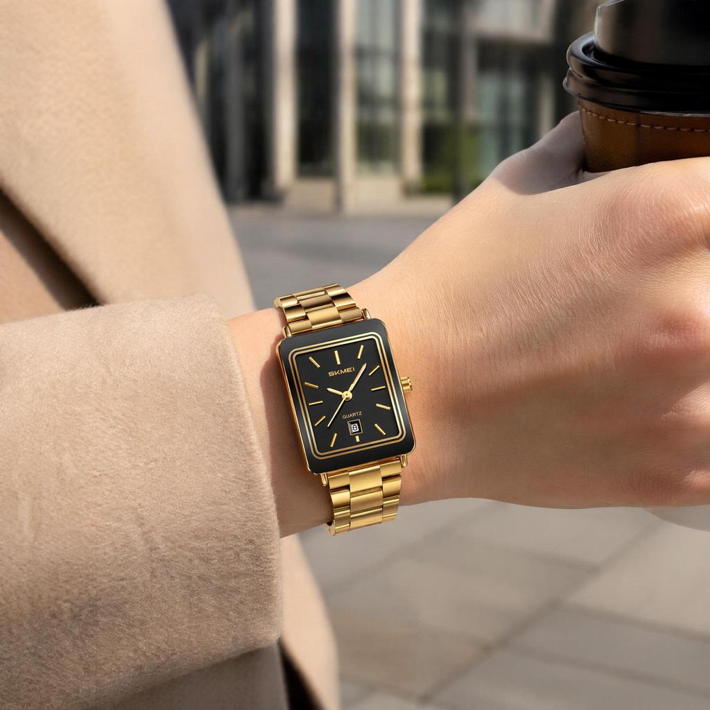 Orologio da Donna al Quarzo SKMEI Oro Quadrante Nero Acciaio Inossidabile Retrò 2566