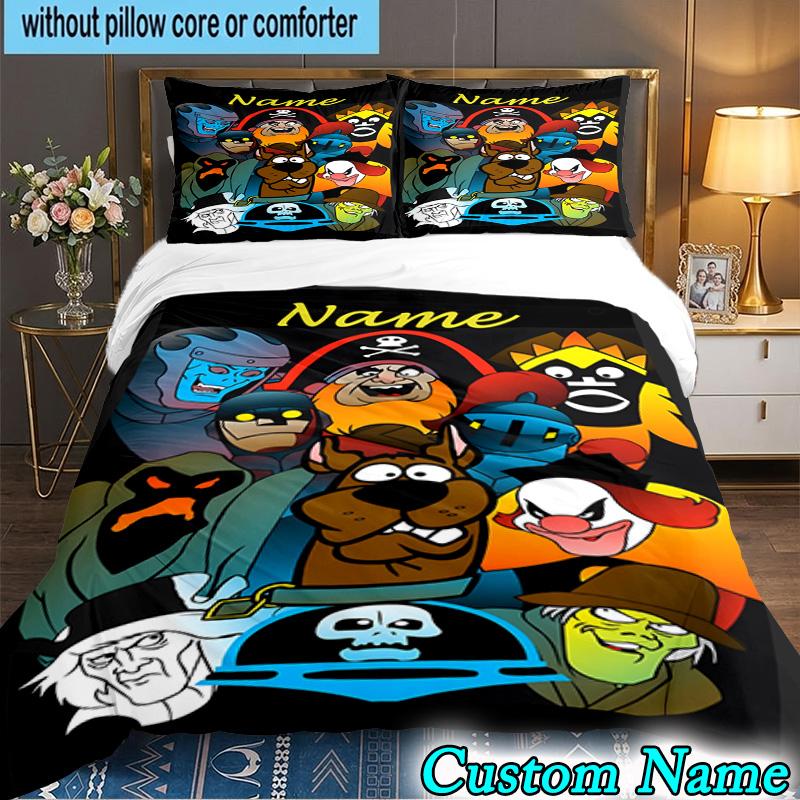 3PCS Custom Name Scooby dog Bedding Set Printed Duvet Cover Closure Includes 1 Duvet Cover & 2 Pillowcases for All Seasons Bedroom Decor