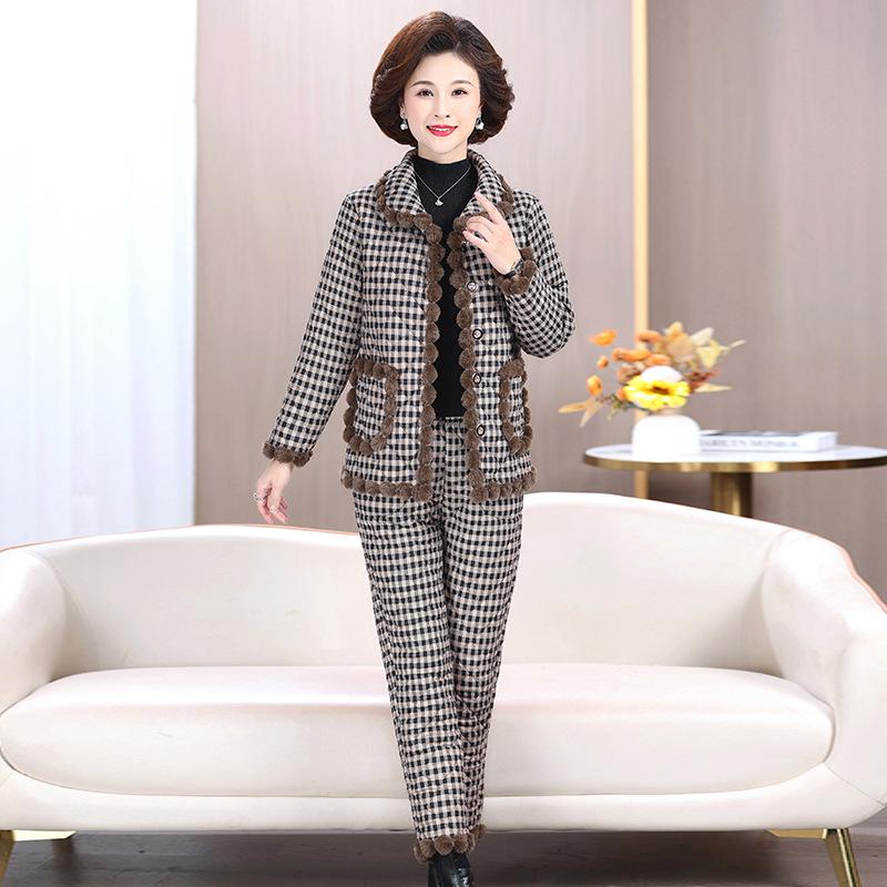 

Мамин зимний клетчатый хлопковый комплект куртка и брюки - Женский повседневный комплект-двойка на флисовой подкладке XL recommended 95-110 catties