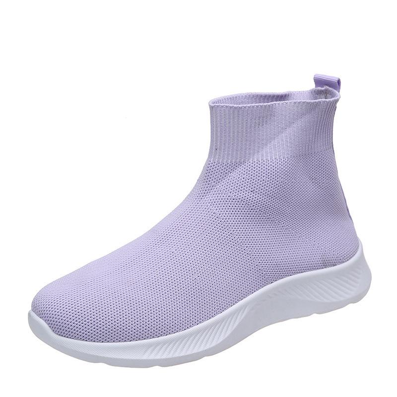 New autumn mesh footwear Elastic plus size flat High top casual sports shoes Fashion comfortable anti slip shoe Zapatillas