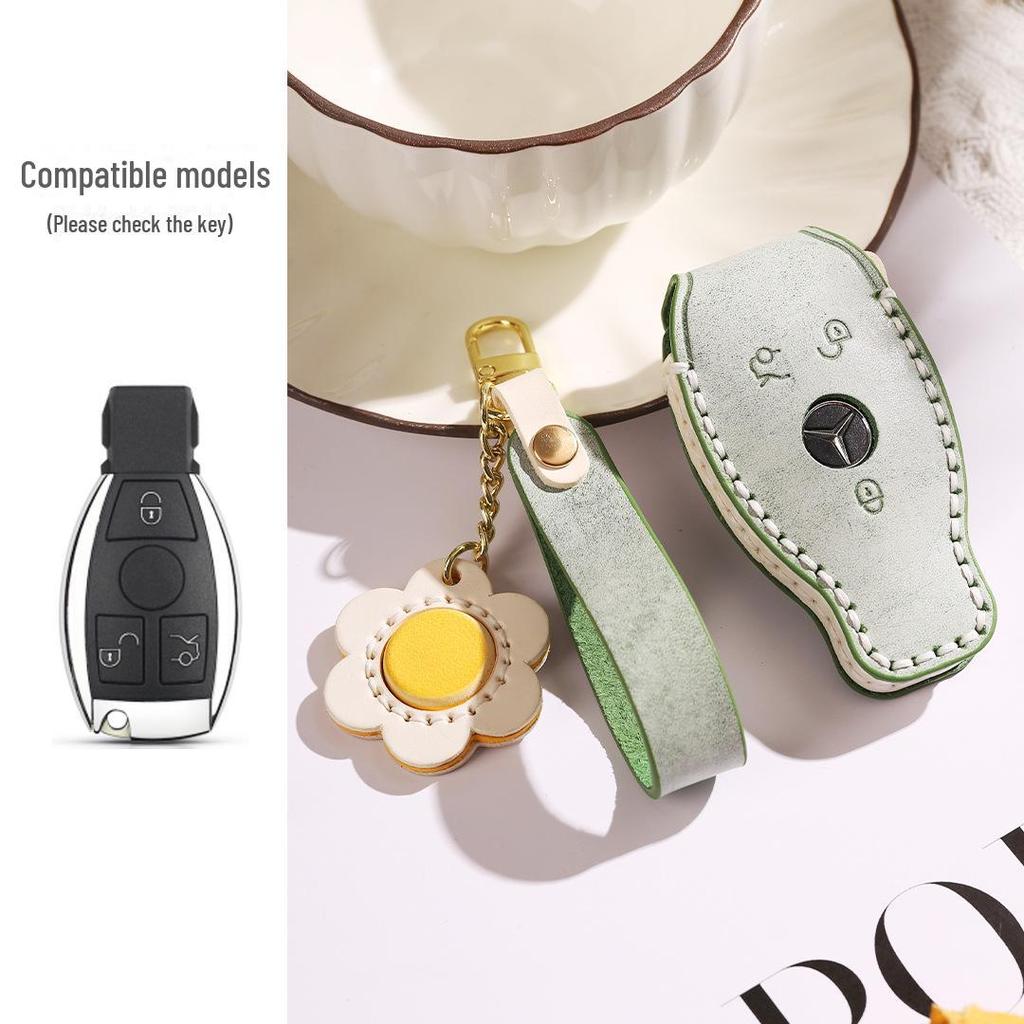 Premium Cowhide Car Key Cover for All Mercedes-Benz Models - Designed for Women