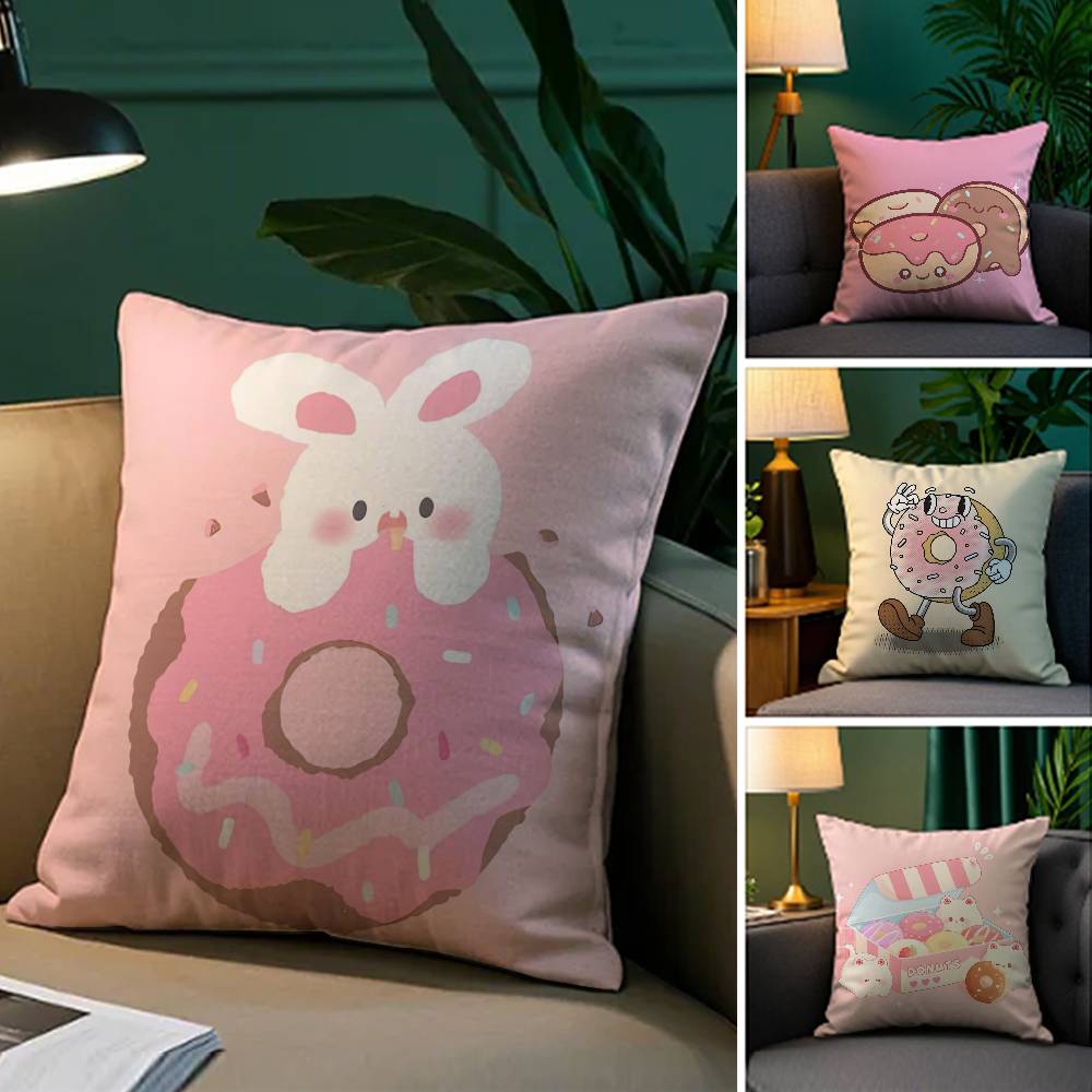 Food Lovers Cartoon Cute Donuts Pillow Case Silky Elegant Comfort Sofa Bed  Invisible Zipper Beach Pillowcase