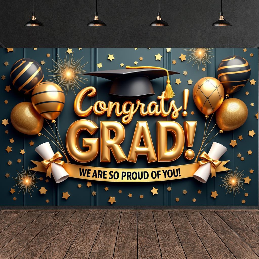 Congrats Grad Banner Diploma Decoration Grad Photo Backdrop Graduation Display Star Pattern Graduation Decor Banner For Grad