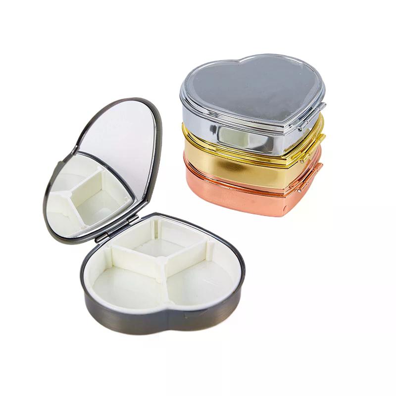 3 Grid Metal Heart-shaped Pill Boxes Medicine Organizer Container Medicine Case Pill Candy Box Pill Storage Pill Box